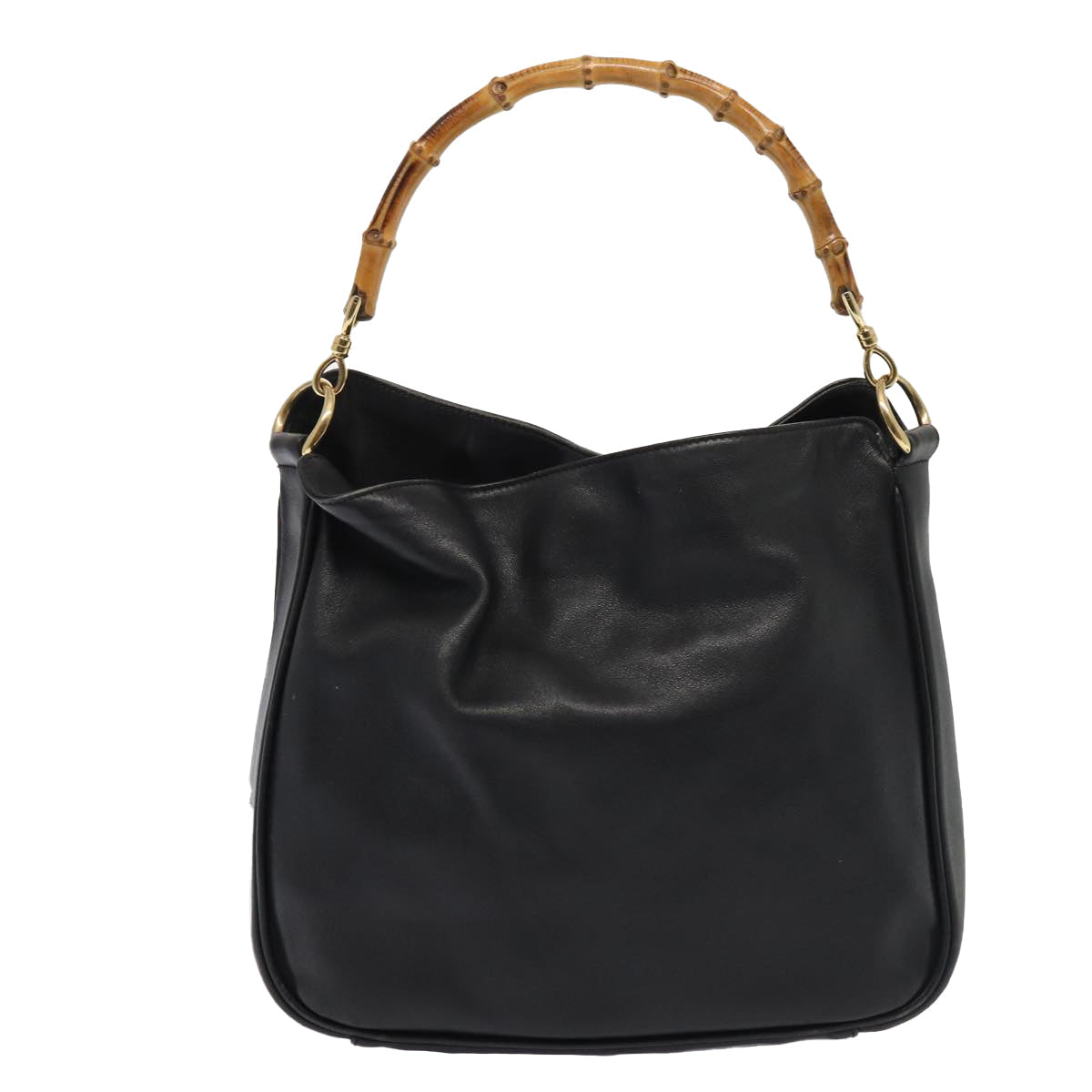 GUCCI Bamboo Hand Bag Leather 2way Black Gold 001 1638 86259