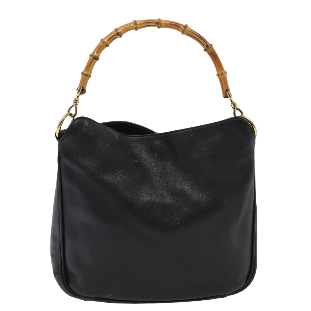 GUCCI Bamboo Hand Bag Leather 2way Black Gold 001 1638 86259