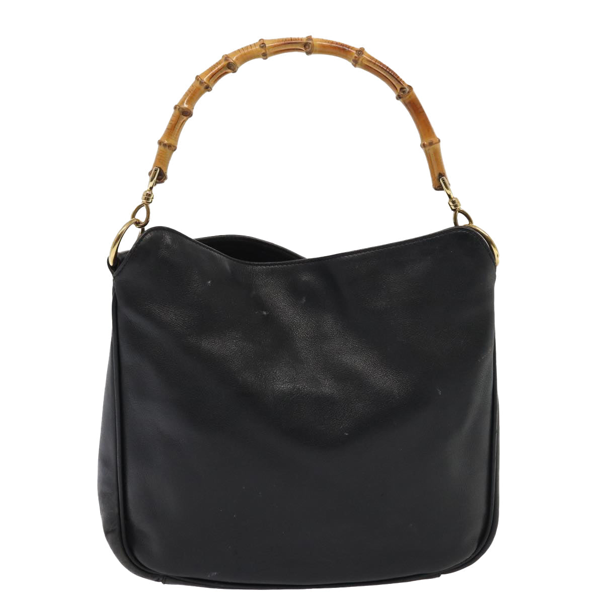 GUCCI Bamboo Hand Bag Leather 2way Black Gold 001 1638 86259