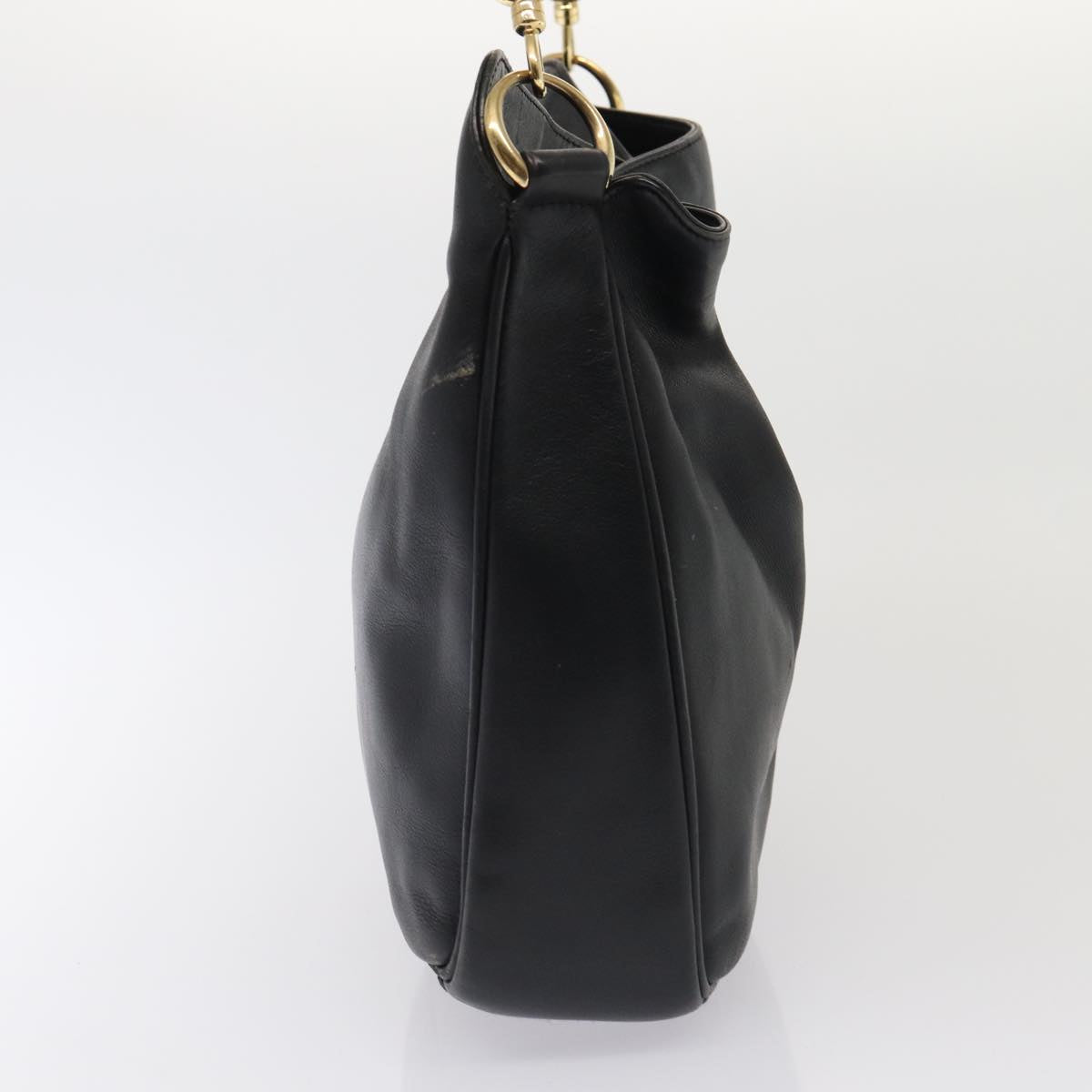 GUCCI Bamboo Hand Bag Leather 2way Black Gold 001 1638 86259