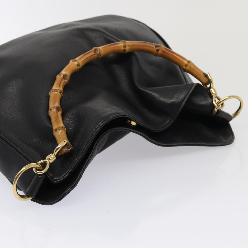 GUCCI Bamboo Hand Bag Leather 2way Black Gold 001 1638 86259
