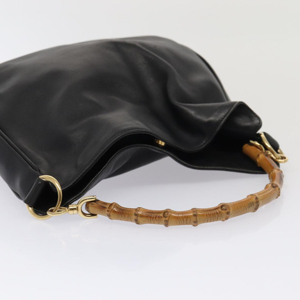 GUCCI Bamboo Hand Bag Leather 2way Black Gold 001 1638 86259