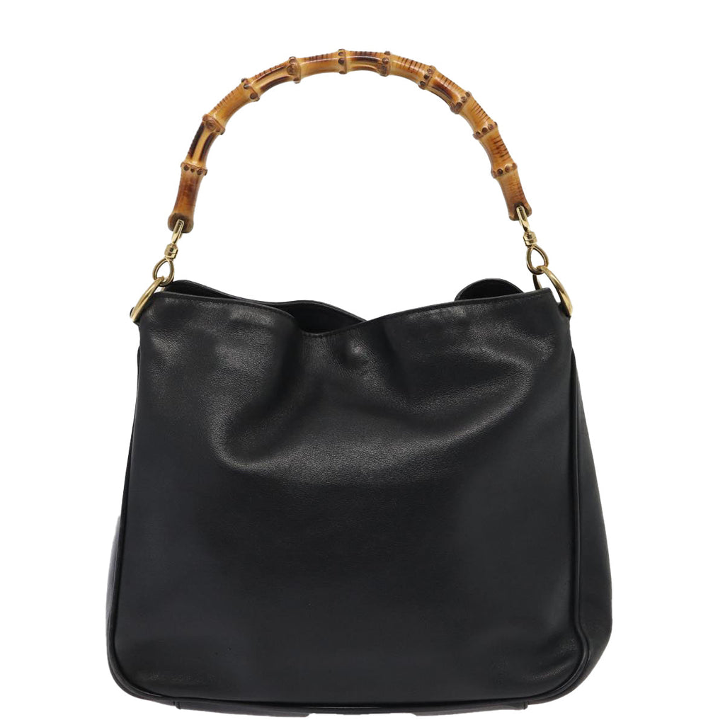 GUCCI Bamboo Hand Bag Leather 2way Black Gold 001 1638 200047 86260