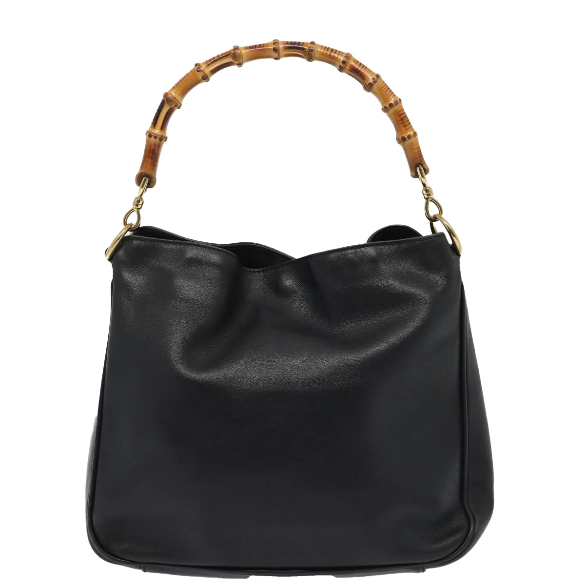 GUCCI Bamboo Hand Bag Leather 2way Black Gold 001 1638 200047 86260