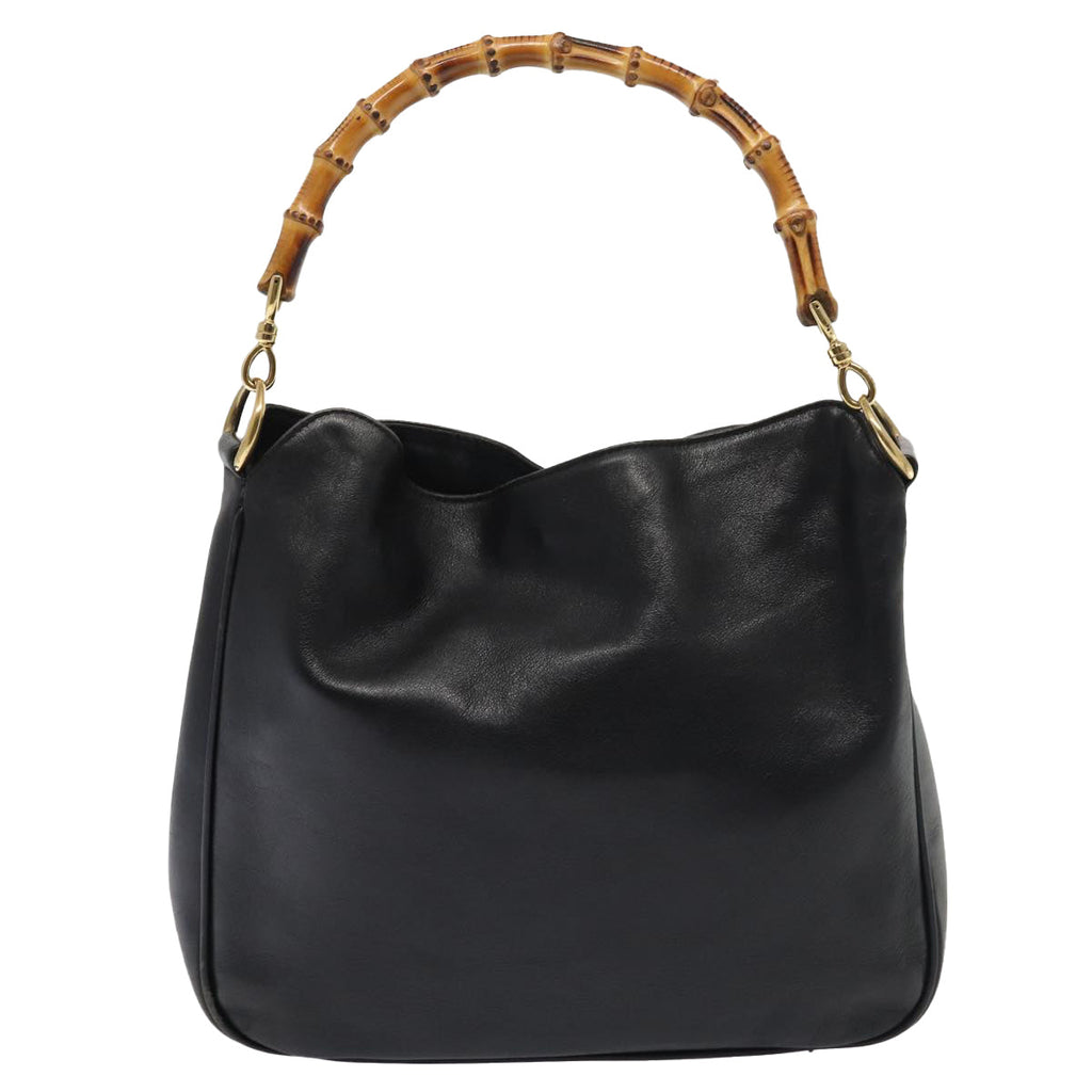 GUCCI Bamboo Hand Bag Leather 2way Black Gold 001 1638 200047 86260