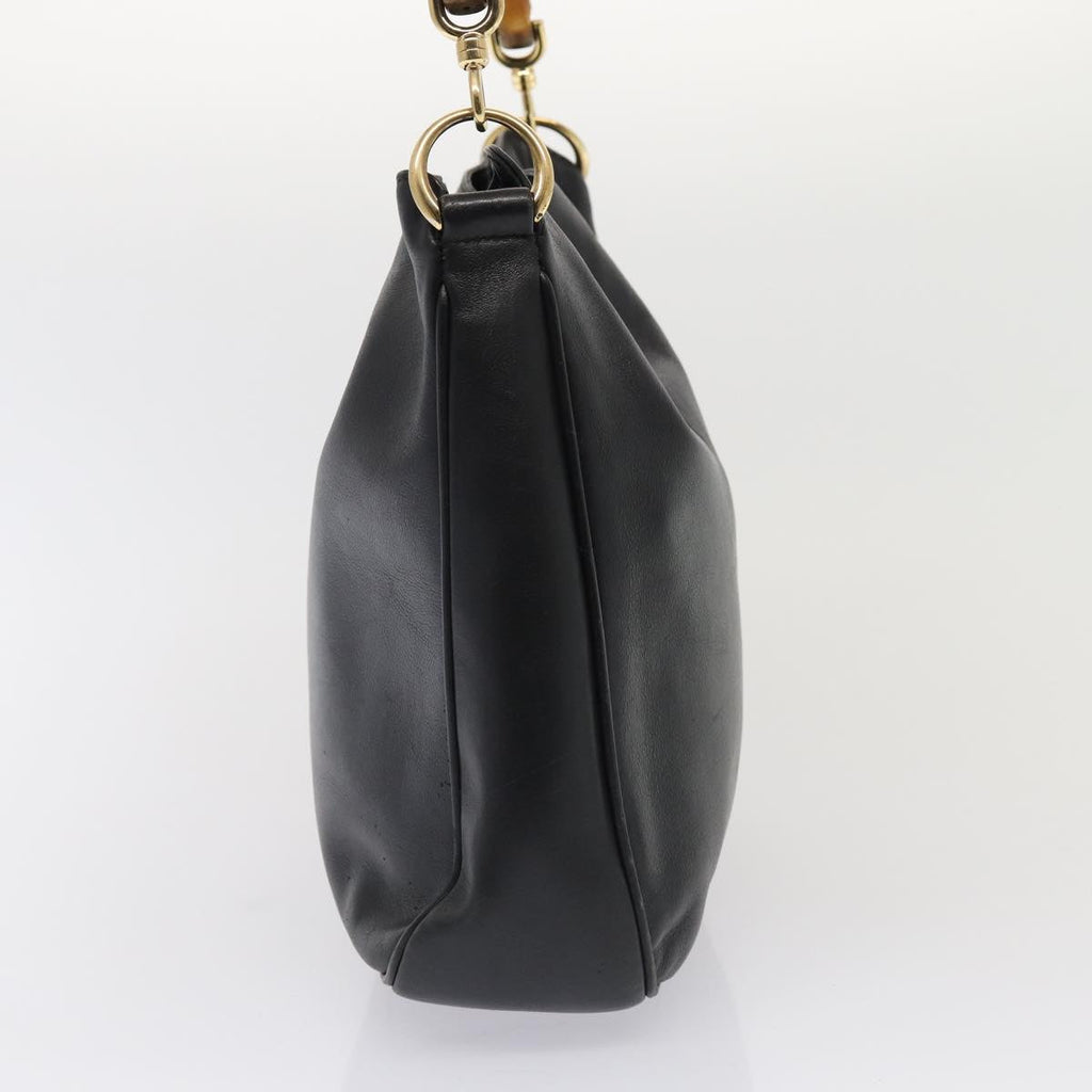 GUCCI Bamboo Hand Bag Leather 2way Black Gold 001 1638 200047 86260