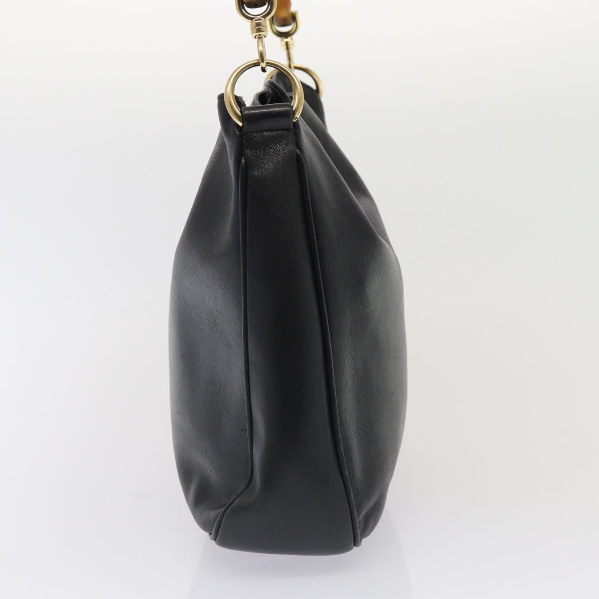 GUCCI Bamboo Hand Bag Leather 2way Black Gold 001 1638 200047 86260