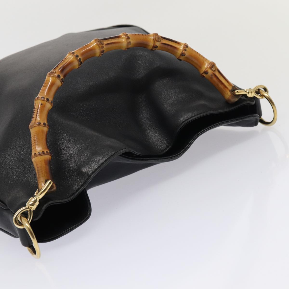 GUCCI Bamboo Hand Bag Leather 2way Black Gold 001 1638 200047 86260