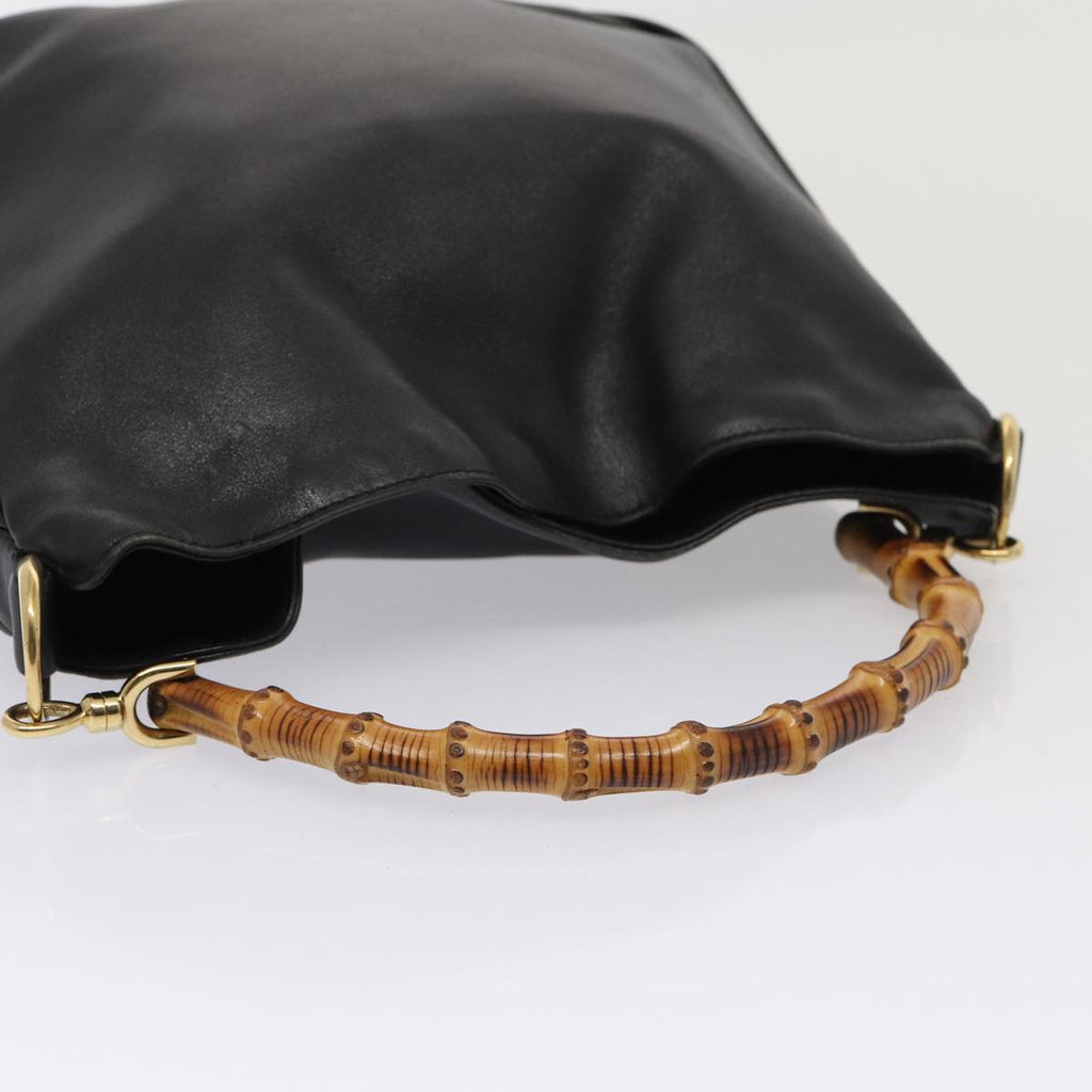 GUCCI Bamboo Hand Bag Leather 2way Black Gold 001 1638 200047 86260