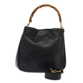 GUCCI Bamboo Hand Bag Leather 2way Black Gold 001 2113 1638 86261