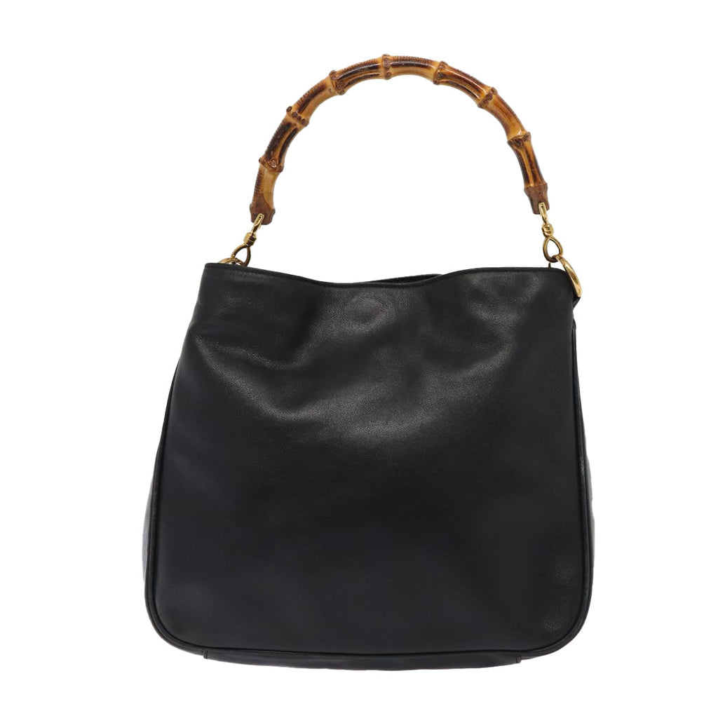 GUCCI Bamboo Hand Bag Leather 2way Black Gold 001 2113 1638 86261