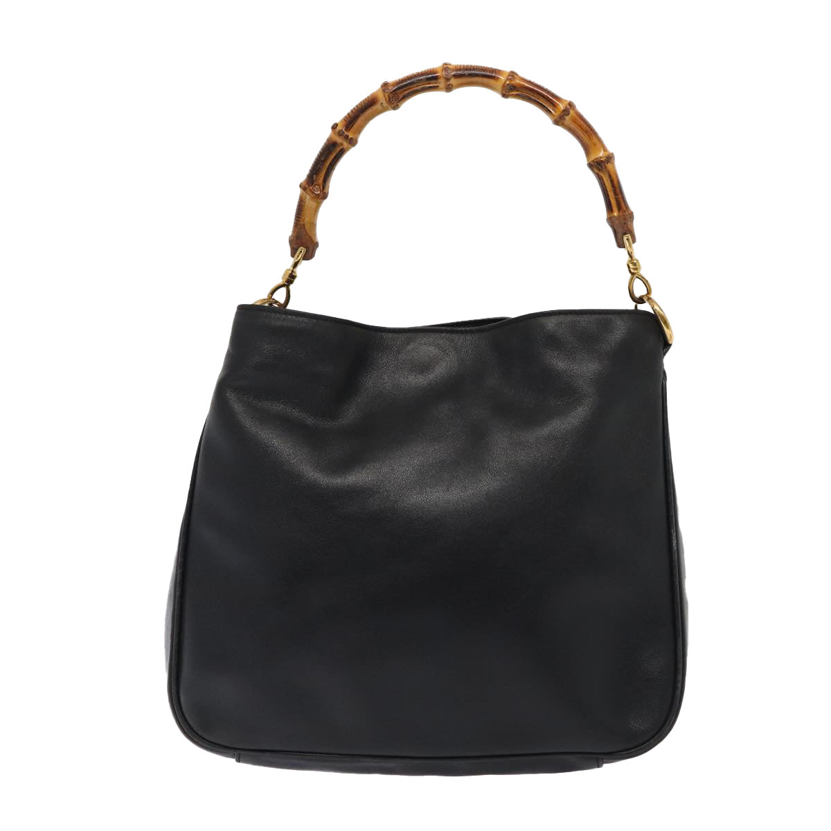 GUCCI Bamboo Hand Bag Leather 2way Black Gold 001 2113 1638 86261