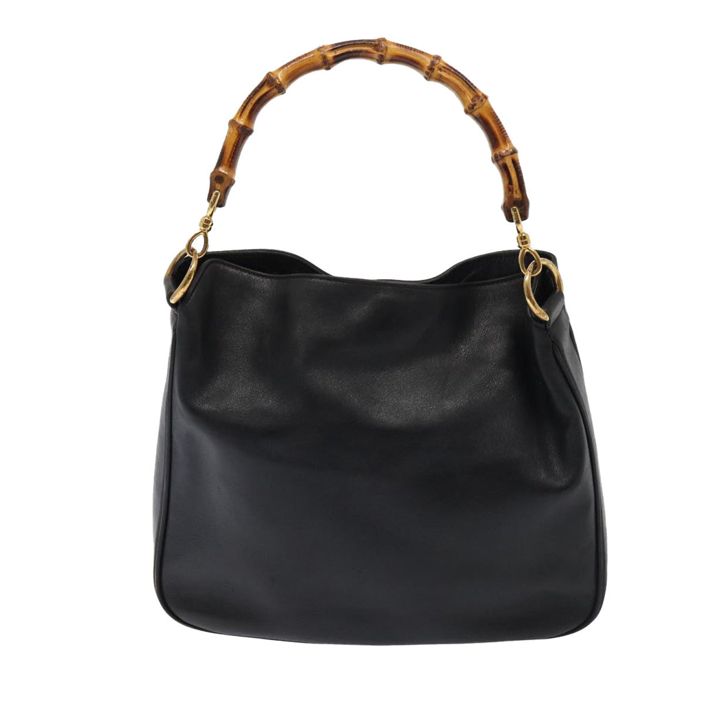 GUCCI Bamboo Hand Bag Leather 2way Black Gold 001 2113 1638 86261