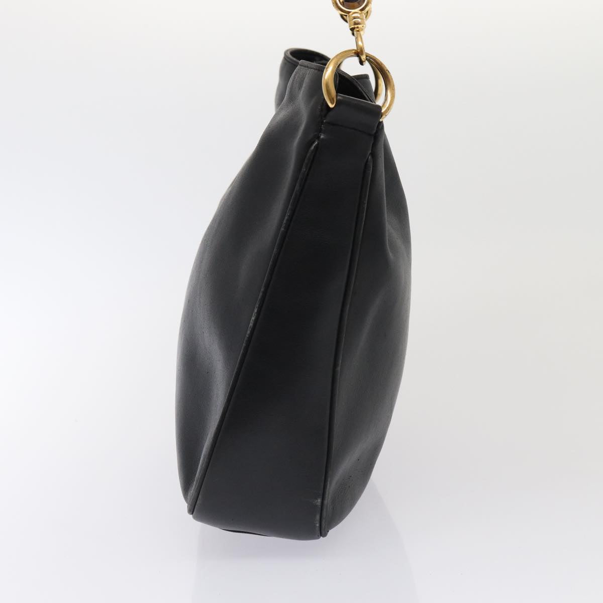 GUCCI Bamboo Hand Bag Leather 2way Black Gold 001 2113 1638 86261