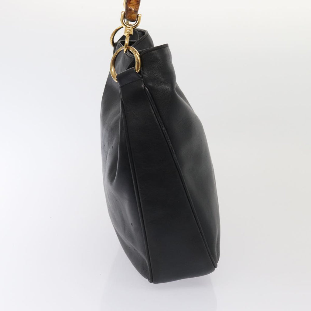 GUCCI Bamboo Hand Bag Leather 2way Black Gold 001 2113 1638 86261