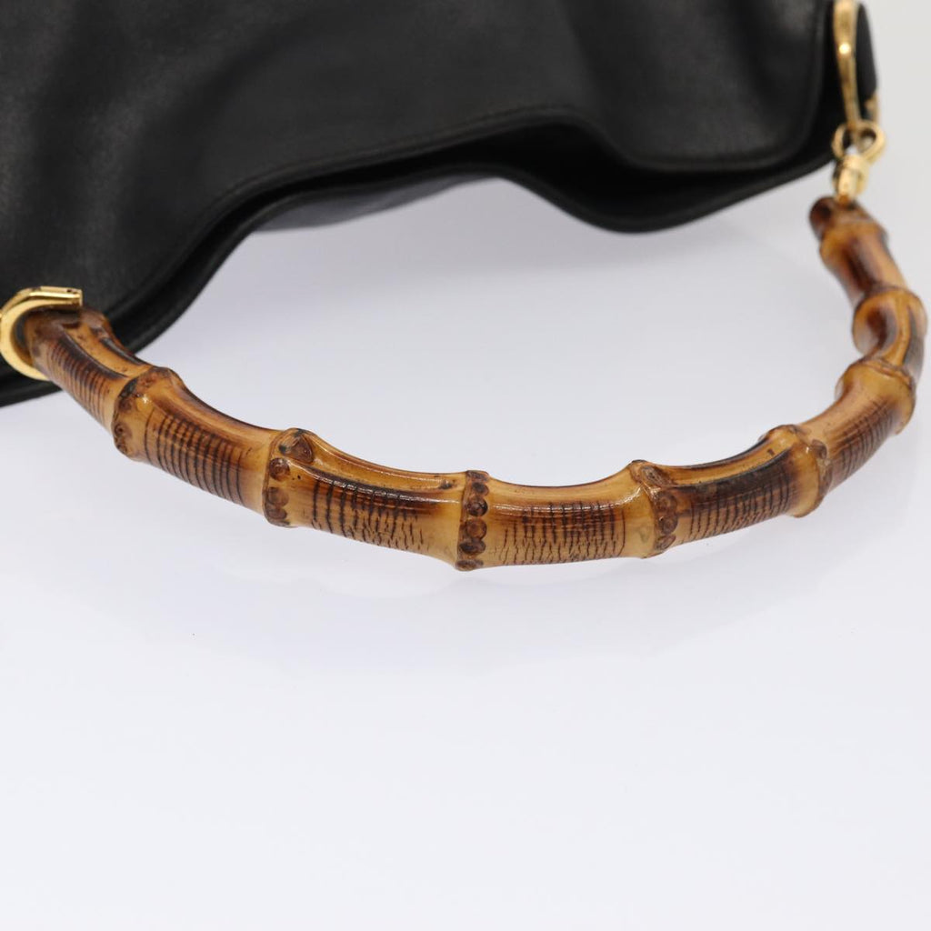 GUCCI Bamboo Hand Bag Leather 2way Black Gold 001 2113 1638 86261