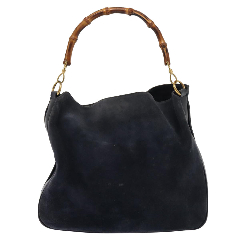 GUCCI Bamboo Hand Bag Suede 2way Navy Gold 001 1014 1577 0 86262