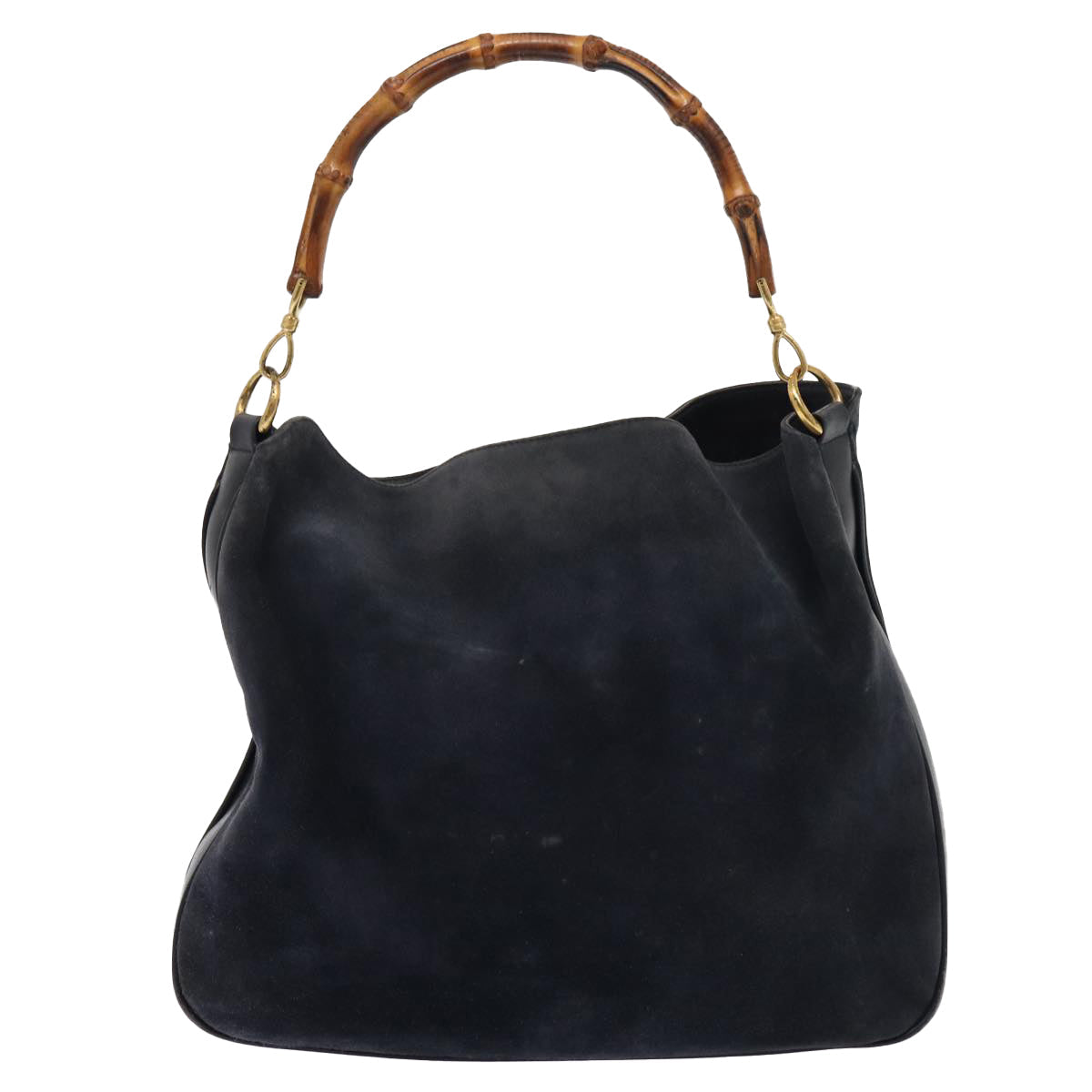 GUCCI Bamboo Hand Bag Suede 2way Navy Gold 001 1014 1577 0 86262