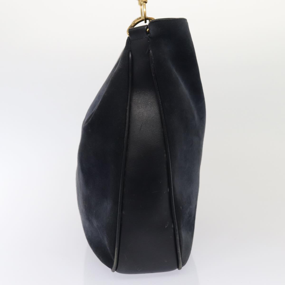 GUCCI Bamboo Hand Bag Suede 2way Navy Gold 001 1014 1577 0 86262