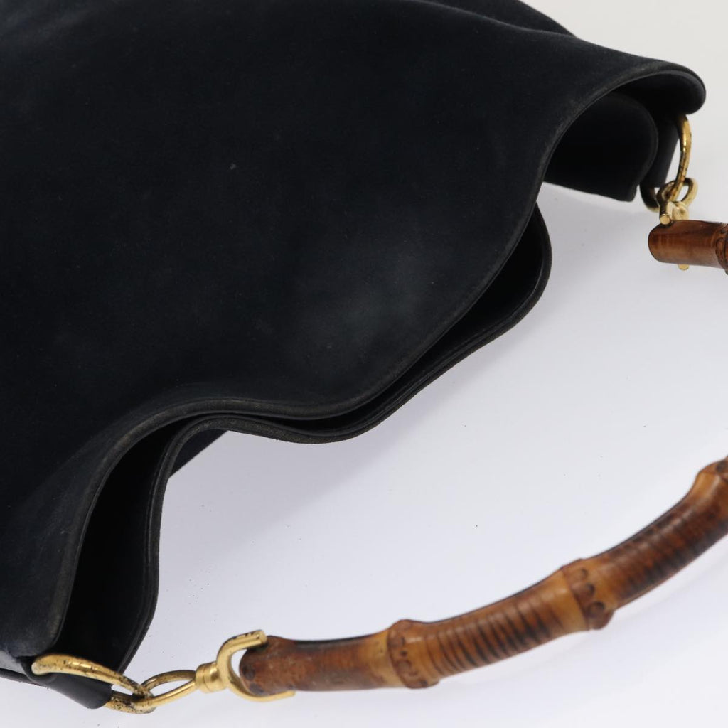GUCCI Bamboo Hand Bag Suede 2way Navy Gold 001 1014 1577 0 86262