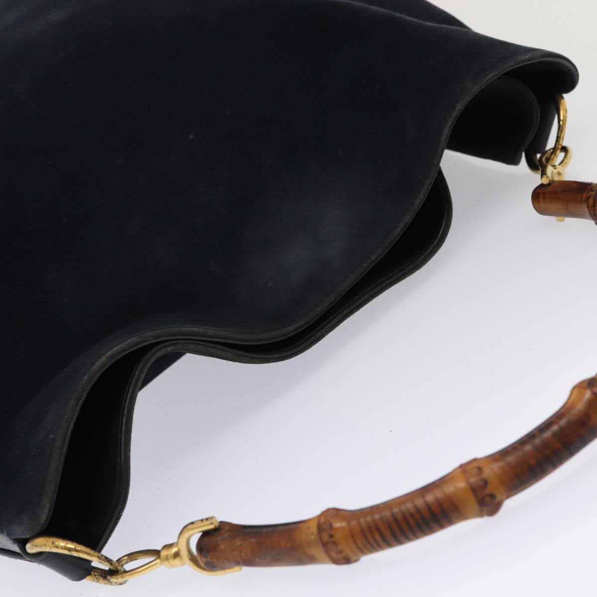 GUCCI Bamboo Hand Bag Suede 2way Navy Gold 001 1014 1577 0 86262