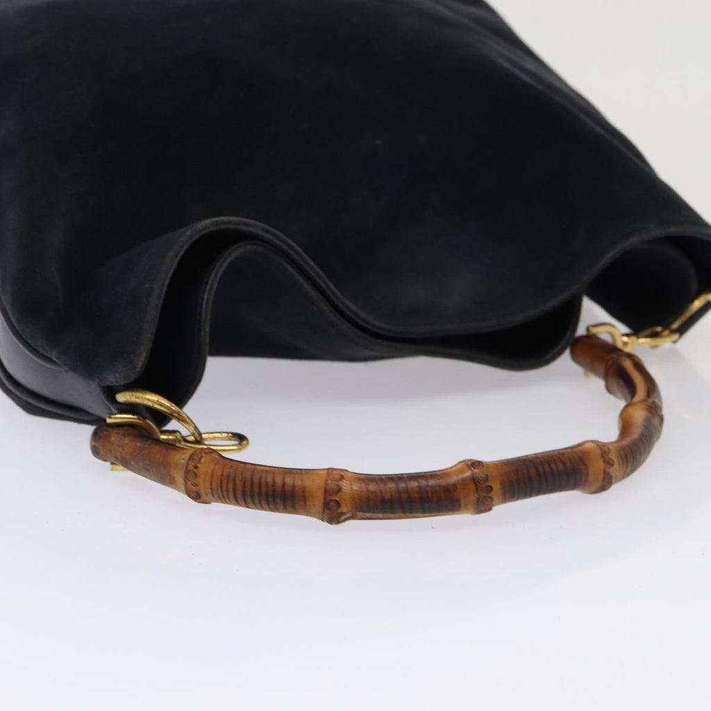 GUCCI Bamboo Hand Bag Suede 2way Navy Gold 001 1014 1577 0 86262