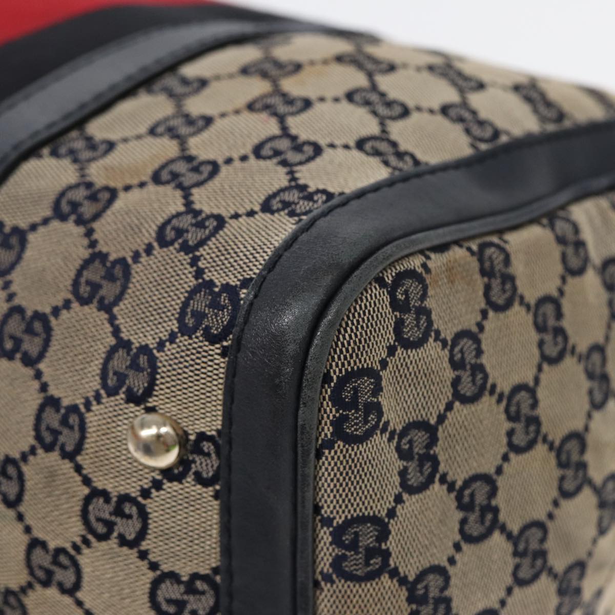 GUCCI GG Canvas Boston Bag 2way Beige Navy Silver 247205 86270