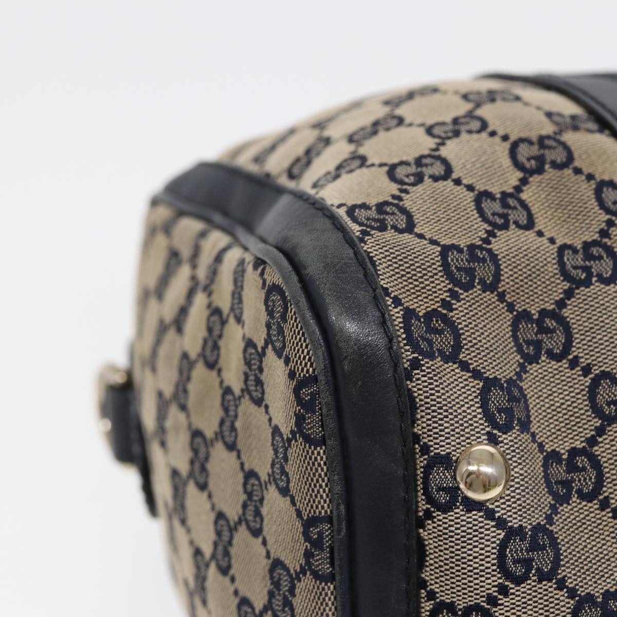 GUCCI GG Canvas Boston Bag 2way Beige Navy Silver 247205 86270