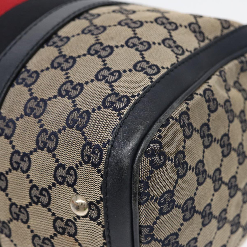 GUCCI GG Canvas Boston Bag 2way Beige Navy Silver 247205 86270