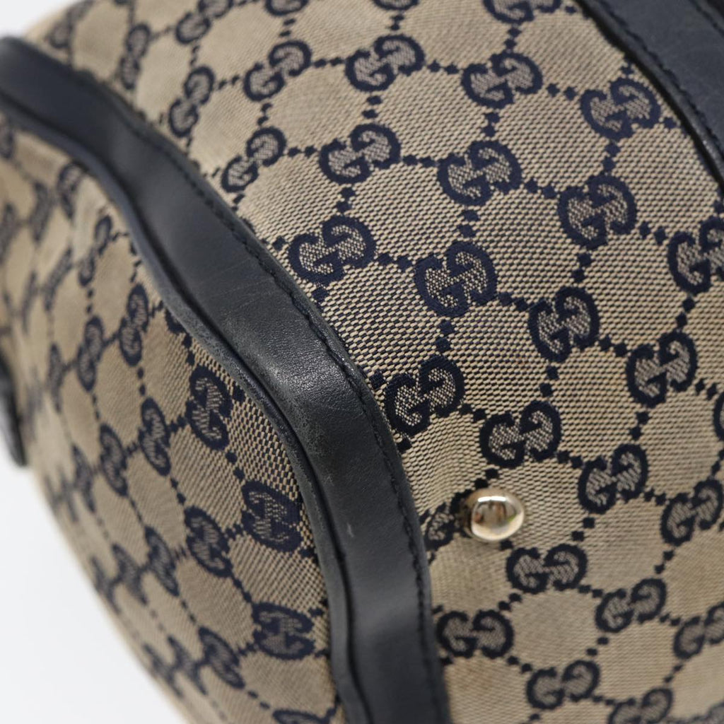 GUCCI GG Canvas Boston Bag 2way Beige Navy Silver 247205 86270