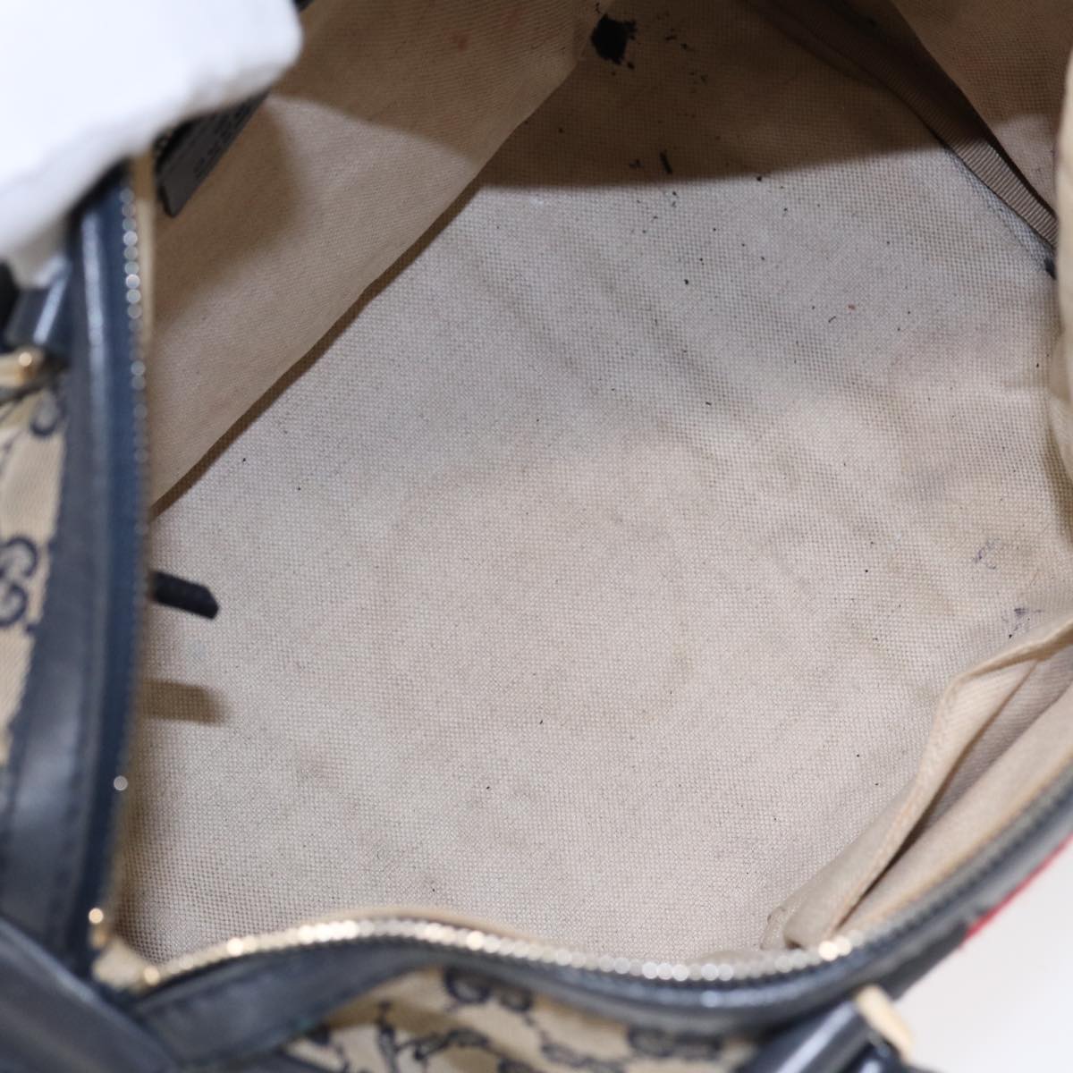GUCCI GG Canvas Boston Bag 2way Beige Navy Silver 247205 86270