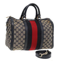 GUCCI GG Canvas Boston Bag 2way Beige Navy Silver 247205 86270