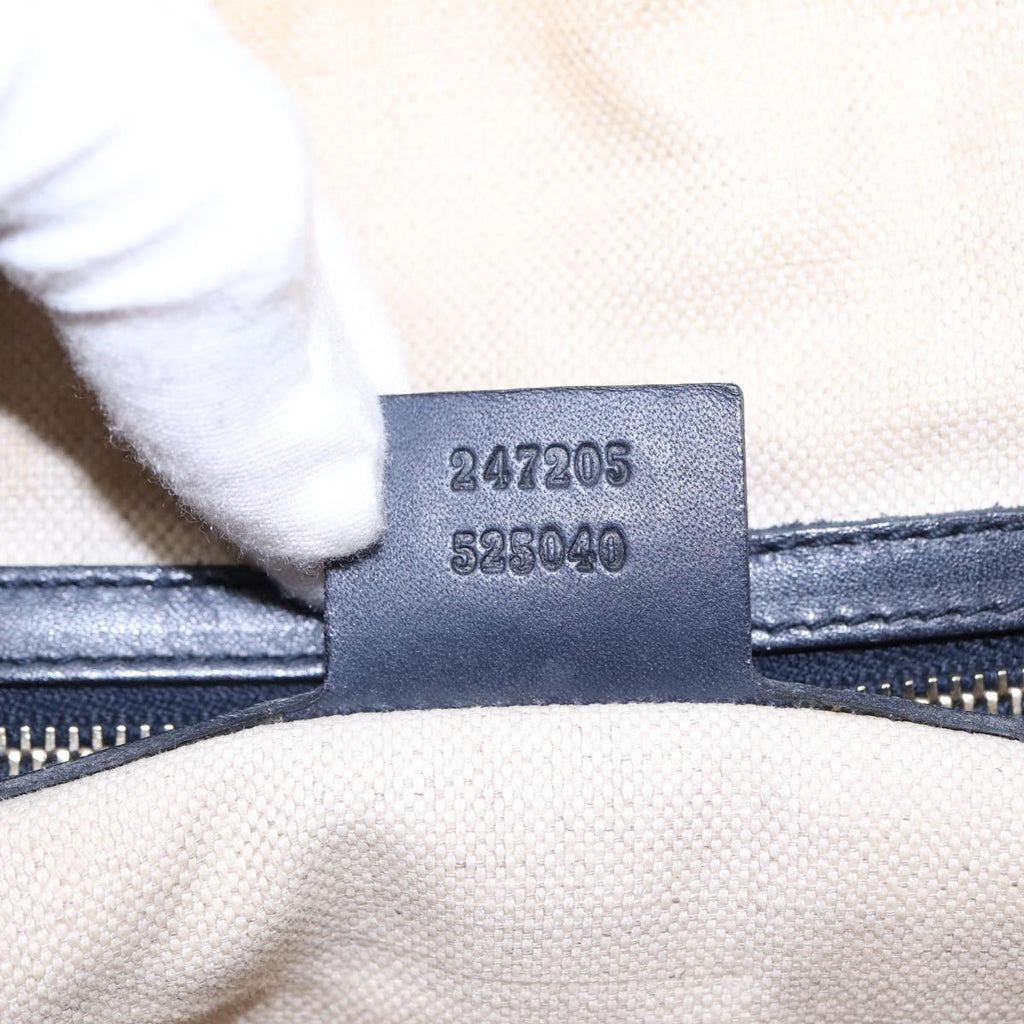 GUCCI GG Canvas Boston Bag 2way Beige Navy Silver 247205 86270