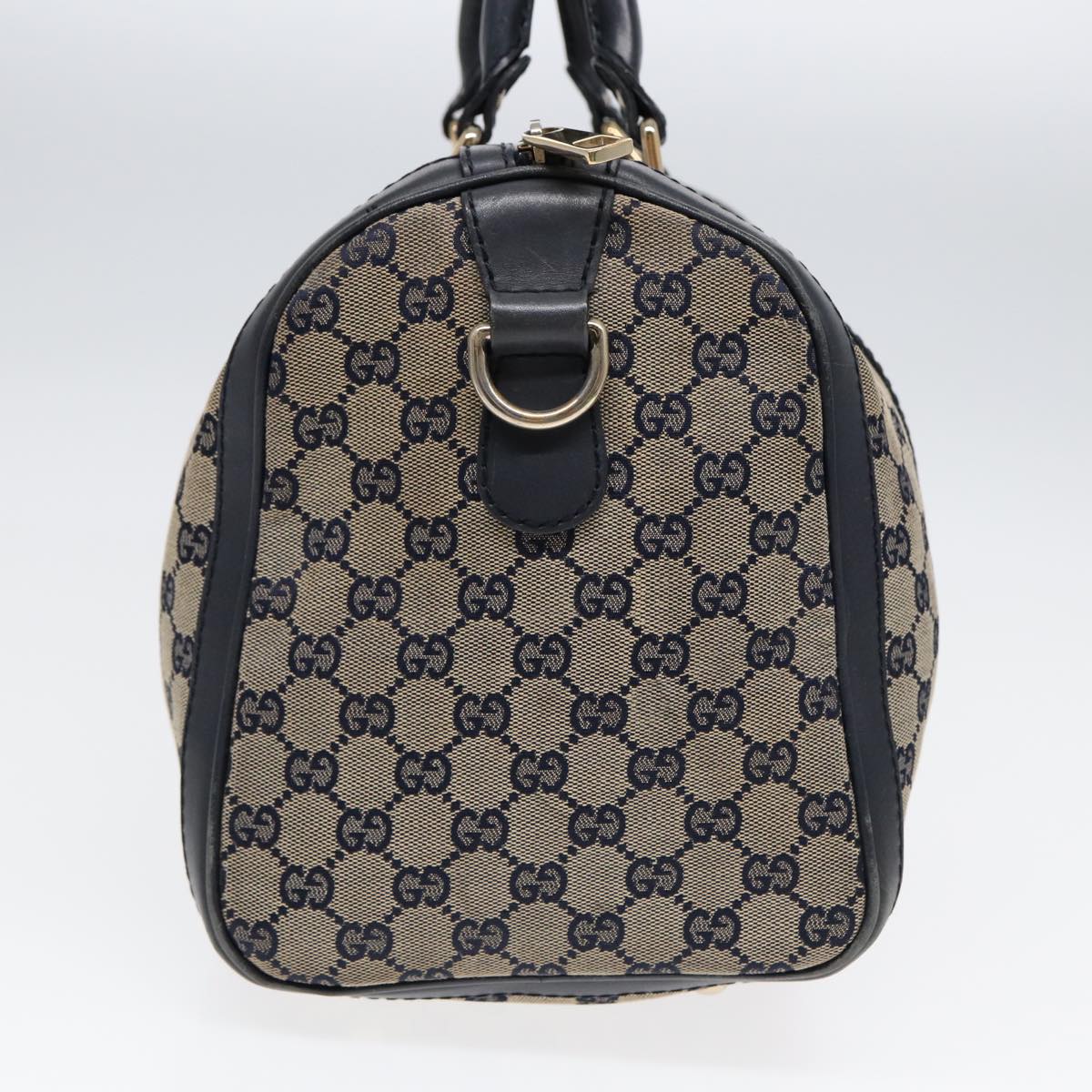 GUCCI GG Canvas Boston Bag 2way Beige Navy Silver 247205 86270