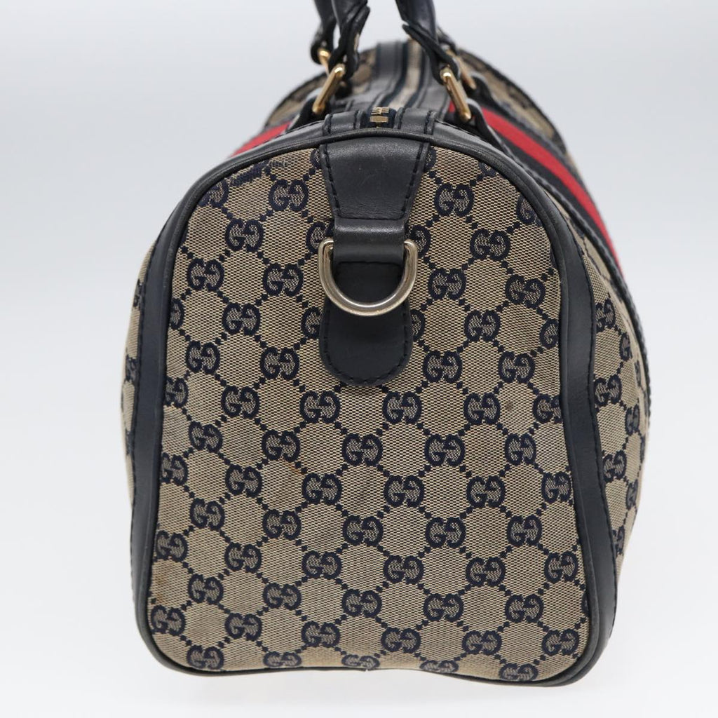 GUCCI GG Canvas Boston Bag 2way Beige Navy Silver 247205 86270