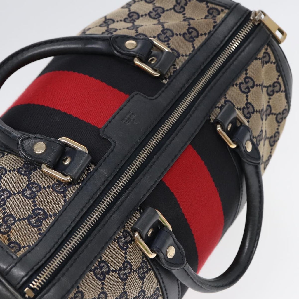 GUCCI GG Canvas Boston Bag 2way Beige Navy Silver 247205 86270