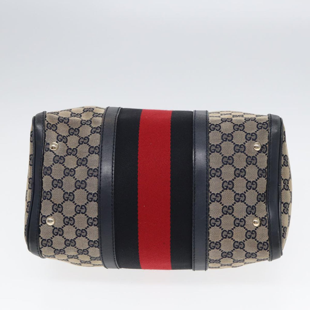 GUCCI GG Canvas Boston Bag 2way Beige Navy Silver 247205 86270