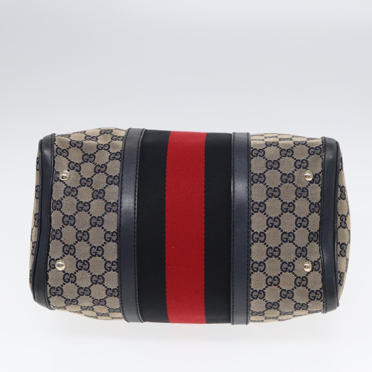 GUCCI GG Canvas Boston Bag 2way Beige Navy Silver 247205 86270