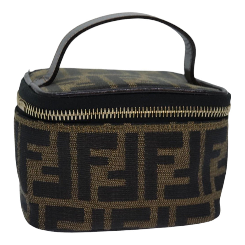 FENDI Zucca Canvas Vanity Pouch Brown Black gold 86299