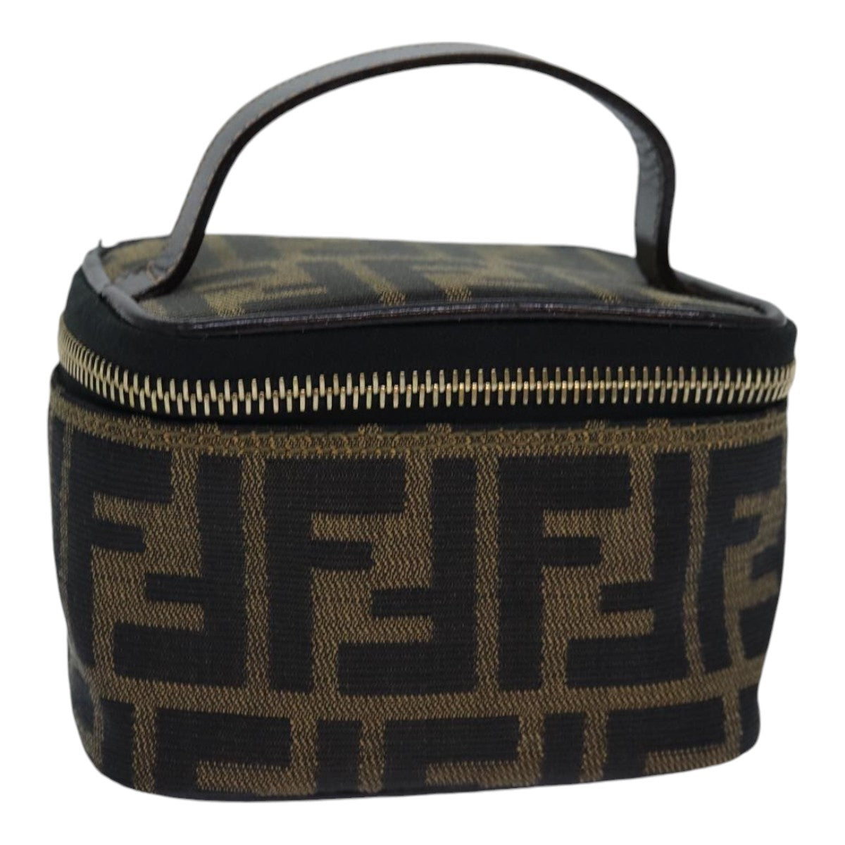 FENDI Zucca Canvas Vanity Pouch Brown Black gold 86299