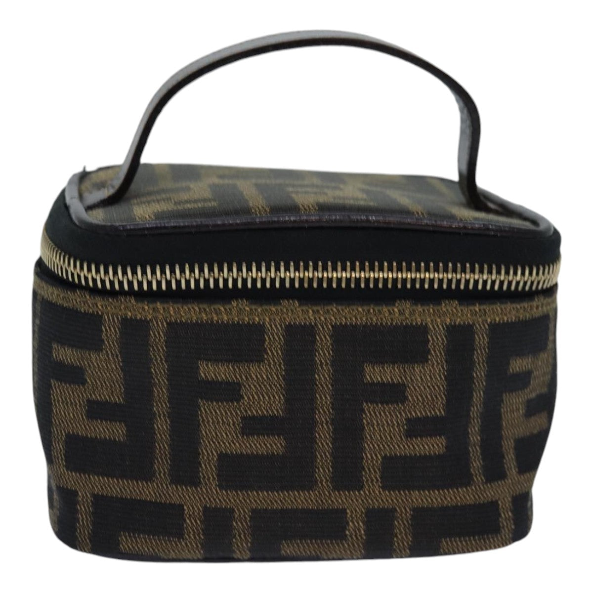 FENDI Zucca Canvas Vanity Pouch Brown Black gold 86299