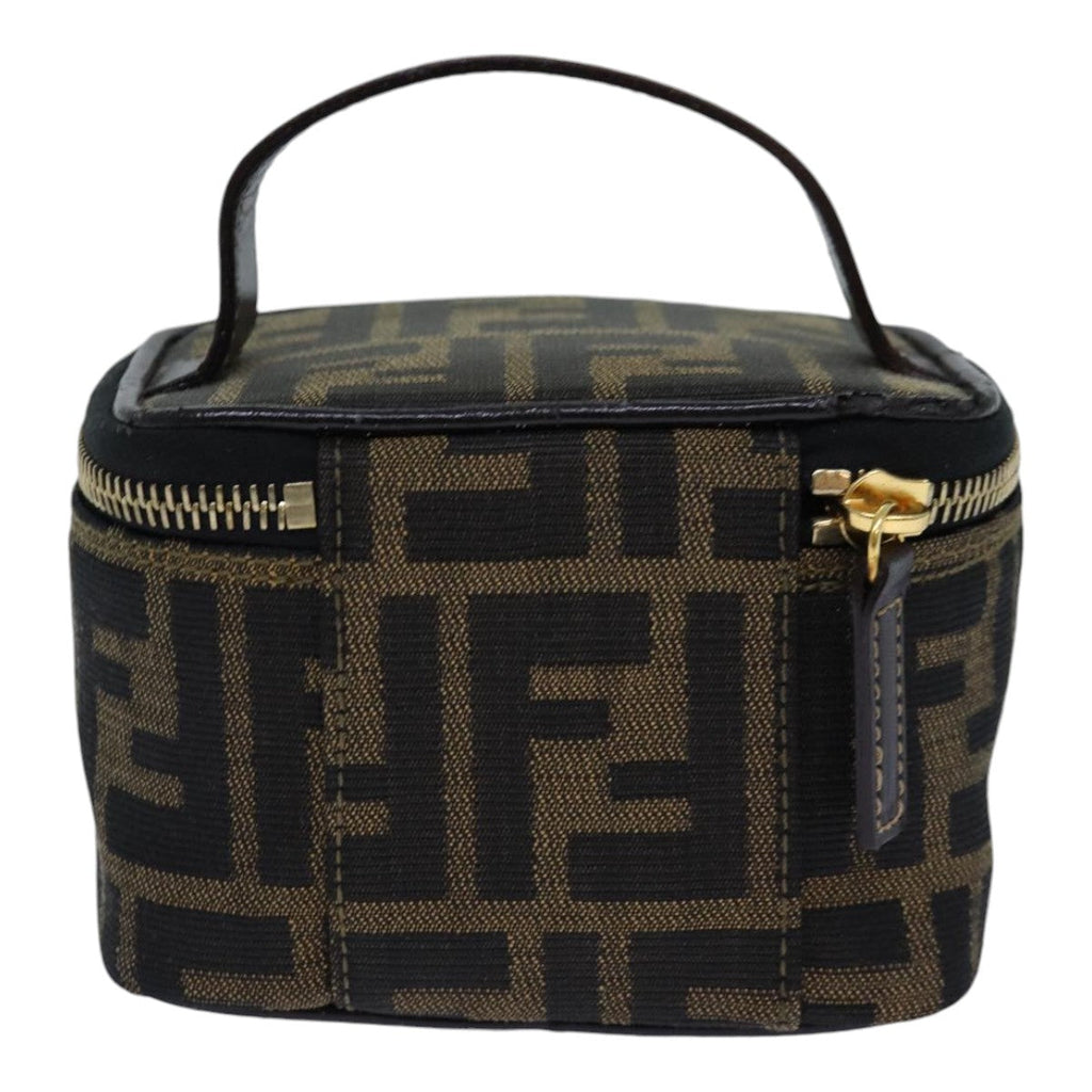 FENDI Zucca Canvas Vanity Pouch Brown Black gold 86299