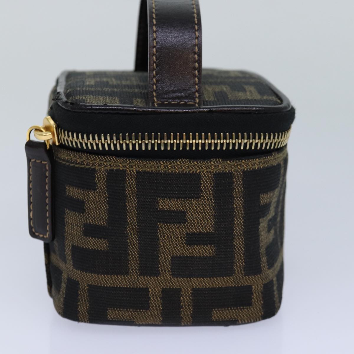 FENDI Zucca Canvas Vanity Pouch Brown Black gold 86299