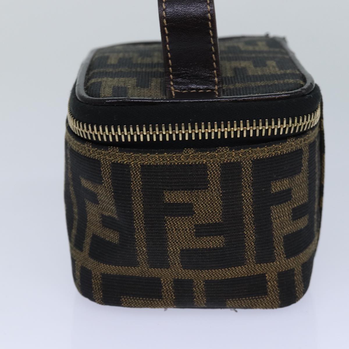 FENDI Zucca Canvas Vanity Pouch Brown Black gold 86299