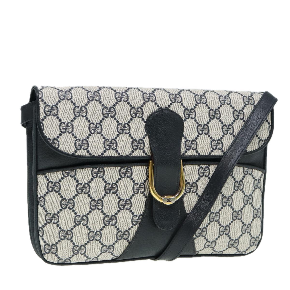 GUCCI GG Supreme Shoulder Bag PVC Leather Navy Gold 86303