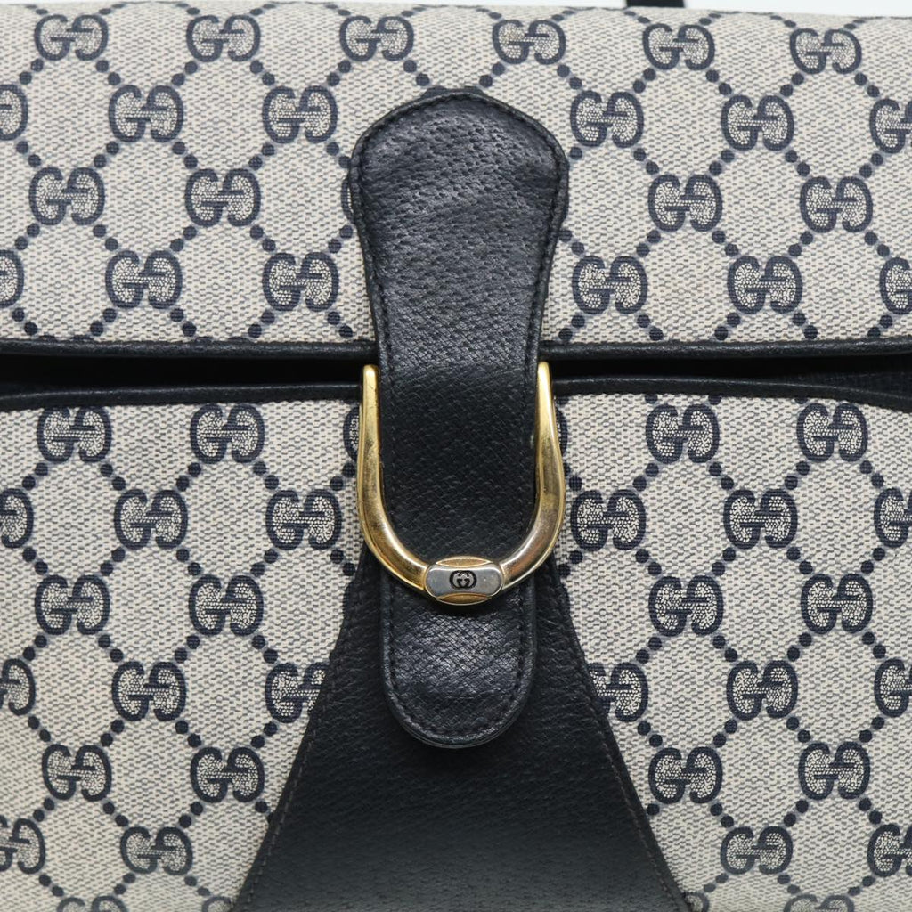 GUCCI GG Supreme Shoulder Bag PVC Leather Navy Gold 86303