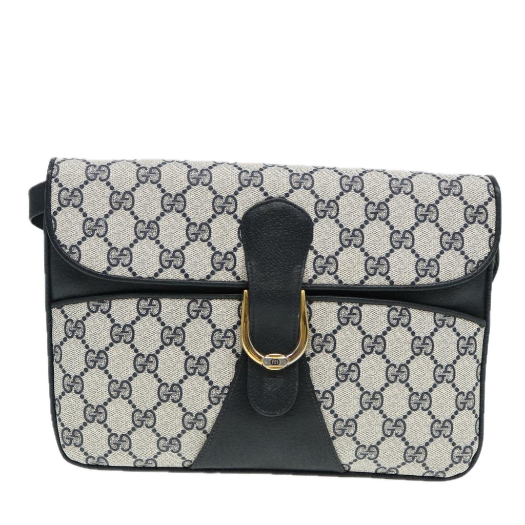 GUCCI GG Supreme Shoulder Bag PVC Leather Navy Gold 86303