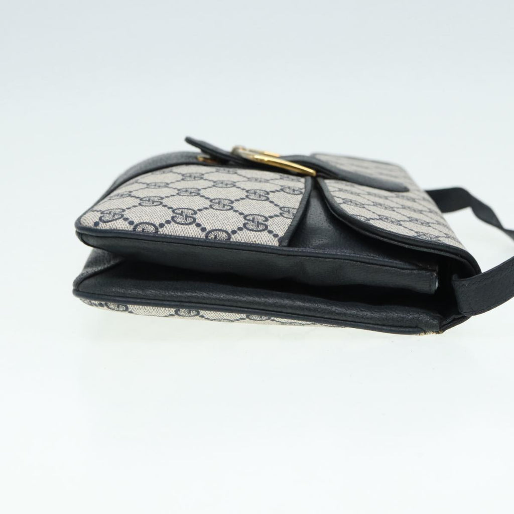 GUCCI GG Supreme Shoulder Bag PVC Leather Navy Gold 86303
