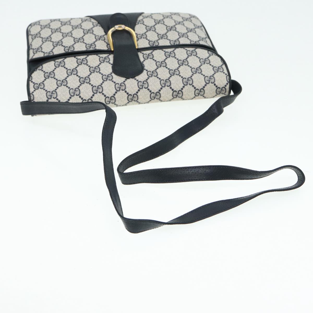 GUCCI GG Supreme Shoulder Bag PVC Leather Navy Gold 86303