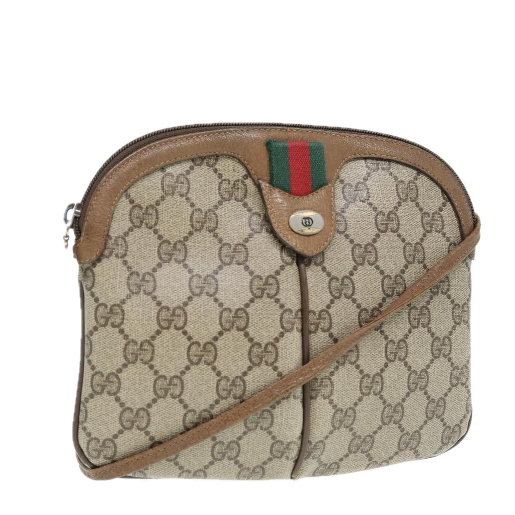 GUCCI GG Canvas Web Sherry Line Shoulder Bag PVC Beige Gold 68.02.047 86305